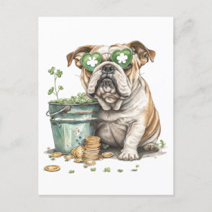 St. Patrick's Day English Bulldog Vykort
