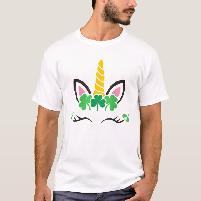 St Patrick's Day Enhörning Ansikte Leprechaun Irlä T Shirt (Framsida)