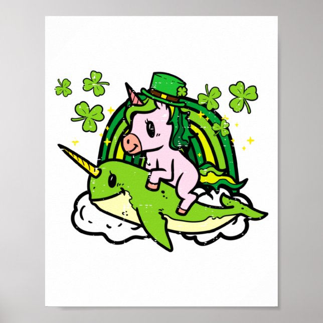 St Patricks Day Enhörning På Narval Irlands Flicko Poster (Framsidan)