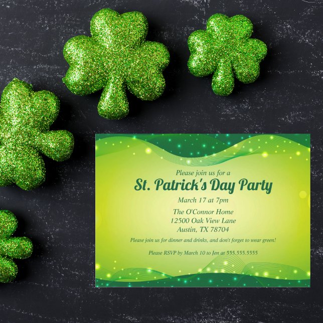 St. Patrick's Day Fancy Glitter Grön Anpassad Fest Inbjudningar (Skapare uppladdad)