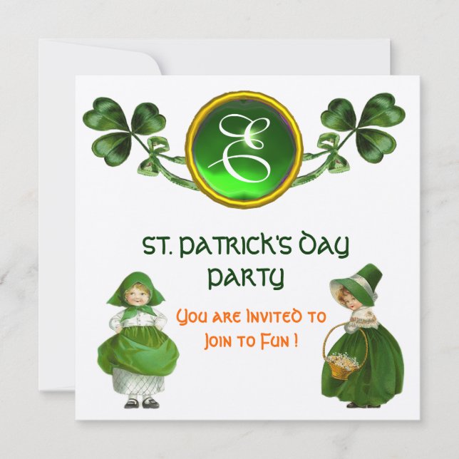 ST. PATRICK'S DAY FEST HELGRÖN SMARAGD MONOGRAM INBJUDNINGAR (Framsida)
