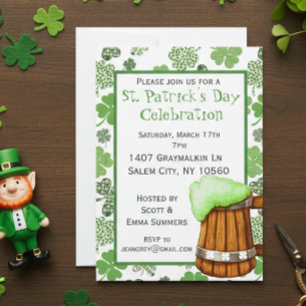 St. Patricks Day-fest Shamrock Grönt Öl Inbjudningar