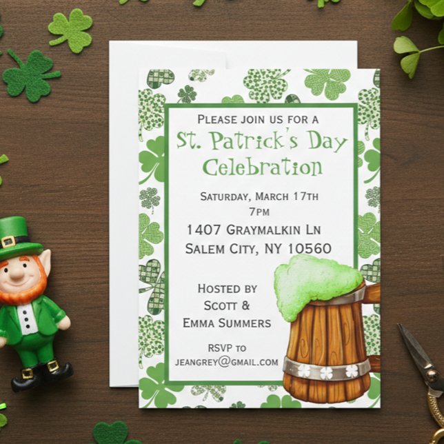 St. Patricks Day-fest Shamrock Grönt Öl Inbjudningar (Skapare uppladdad)