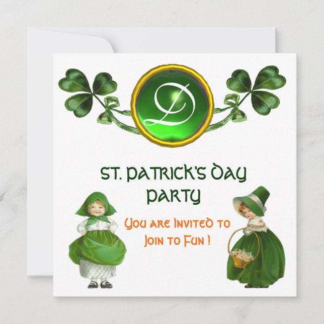 ST. PATRICK'S DAY FEST SPEGELGRÖN SMARAGD MONOGRAM INBJUDNINGAR (Framsida)