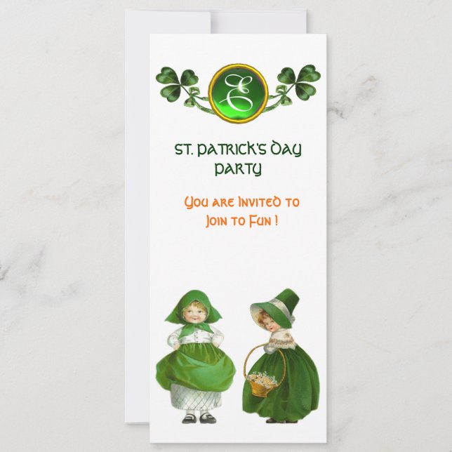 ST. PATRICK'S DAY FEST SPEGELGRÖN SMARAGD MONOGRAM INBJUDNINGAR (Framsida)
