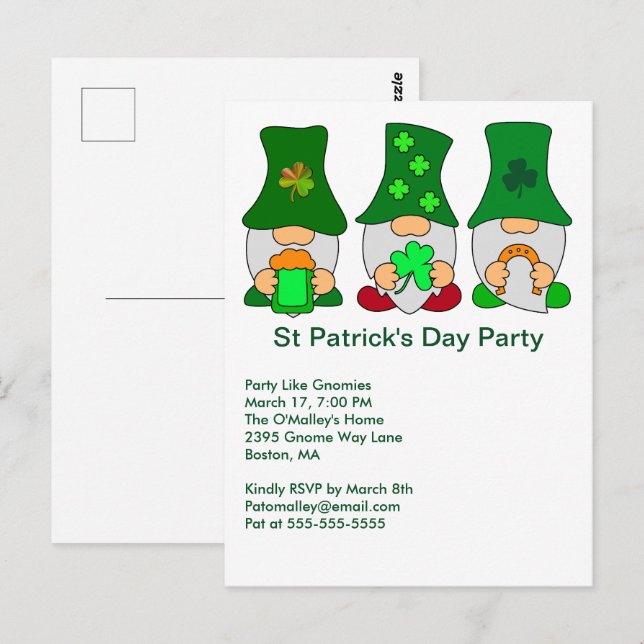 St Patricks Day Fests Gnomies Inbjudan (Fram/baksida)