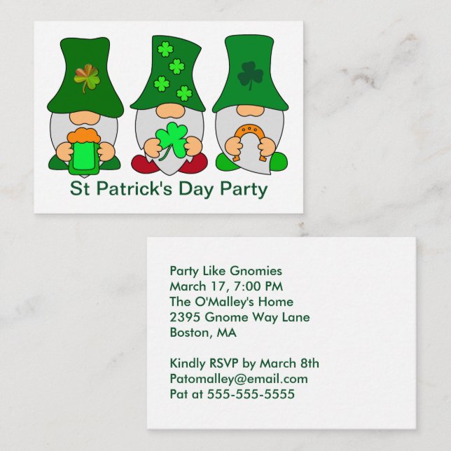 St Patricks Day Fests Gnomies Inbjudan Notkort (Fram/baksida)