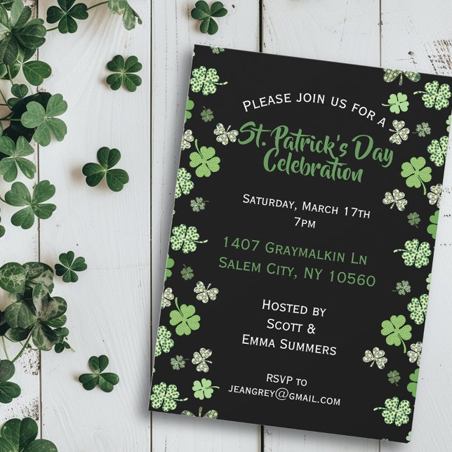 St patrick's day Firande Black Shamrock Klöver Inbjudningar (Skapare uppladdad)