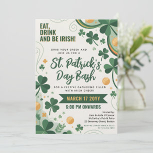 St Patricks Day Firande Guld Gröna Shamrocks Inbjudningar