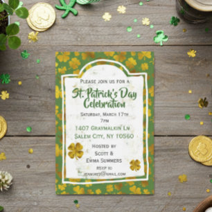 St Patricks Day Firande Guld Shamrock Klöver Inbjudningar