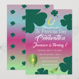 St. Patricks Day Firande Shamrock Glitter Inbjudningar