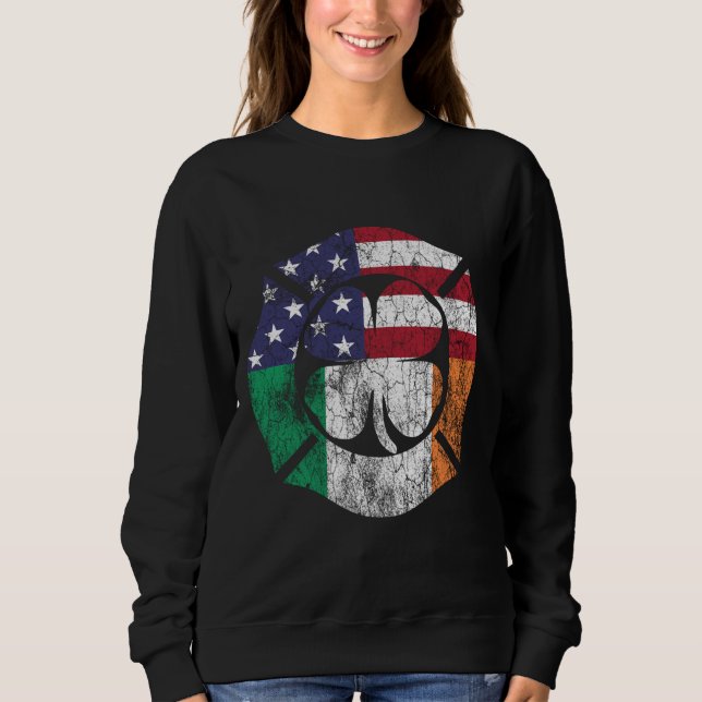 St. Patrick's Day Firefighter Irish American Flagg T Shirt (Framsida)