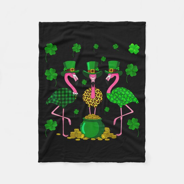 St. Patricks Day Flamingo Irländsk Irland Shamrock Fleecefilt (Framsidan)