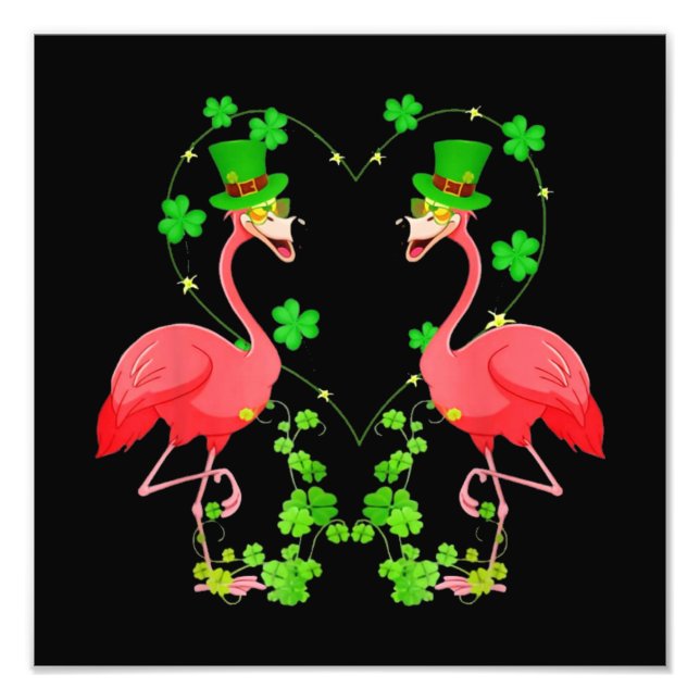 St patrick's day Flamingo Shamrock Heart Fototryck (Framsidan)