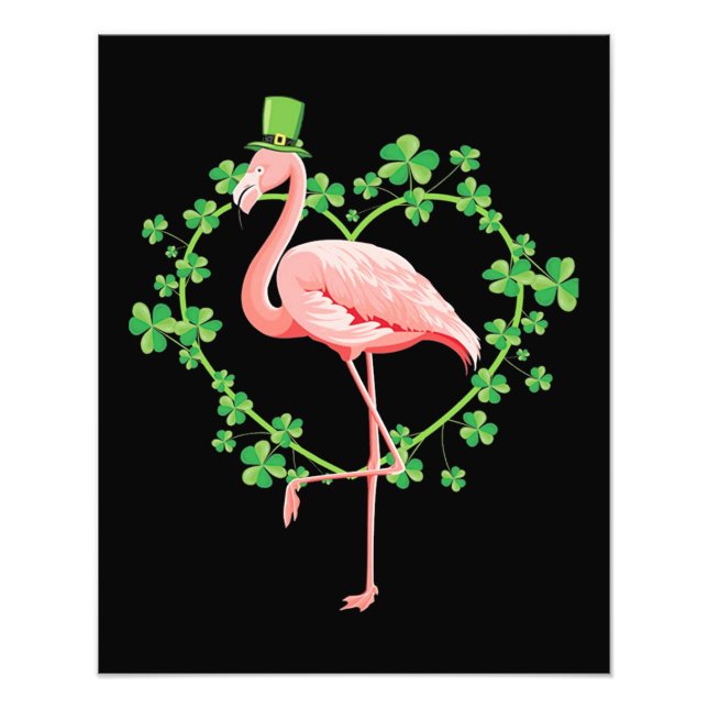 St patricks day Flamingo Shamrock Heart Fototryck (Framsidan)