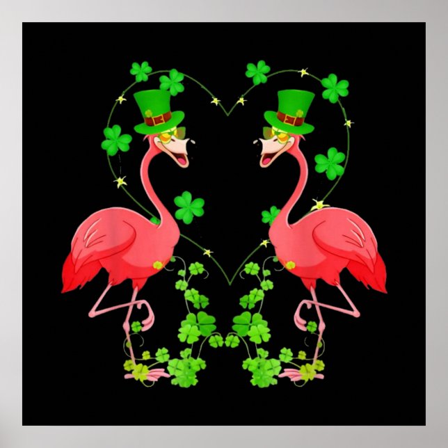 St patrick's day Flamingo Shamrock Heart Poster (Framsidan)