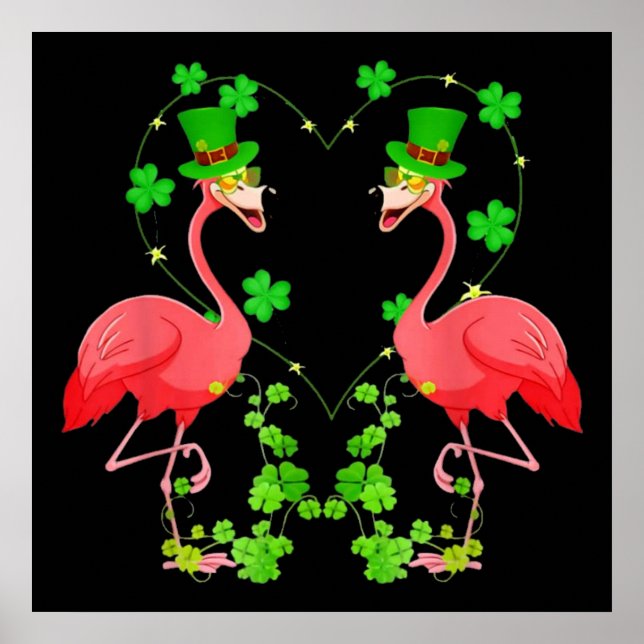 St patrick's day Flamingo Shamrock Heart Poster (Framsidan)