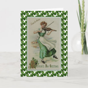 St. Patrick's Day Flicka med fiol jig Kort
