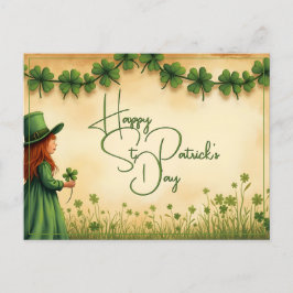 St. Patricks Day-flicka med shamrocks Helg Vykort