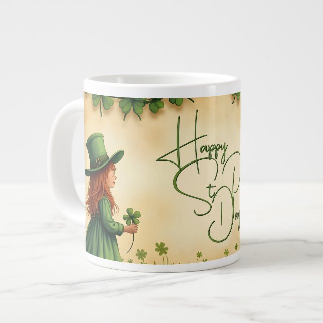 St. Patricks Day-flicka med shamrocks Jumbo Mugg (Framsida vänster)