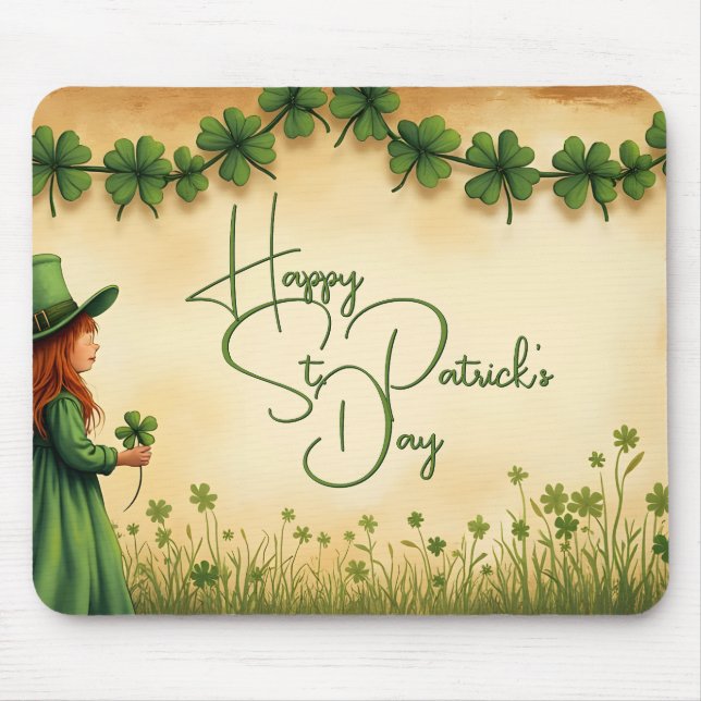 St. Patricks Day-flicka med shamrocks Musmatta (Framsidan)