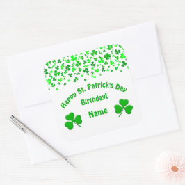 St Patricks Day Födelsedag Gröna Shamrocks Konfett Fyrkantigt Klistermärke