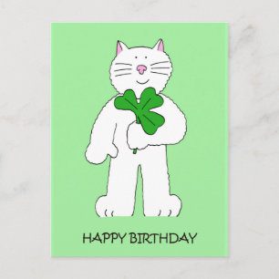 St Patrick's Day Födelsedag Katt Med Shamrock Vykort
