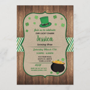 St. Patricks Day Födelsedagsfest Inbjudan Shamrock