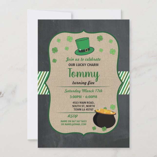 St patricks day Födelsedagsfest Inbjudan Shamrock (Framsida)