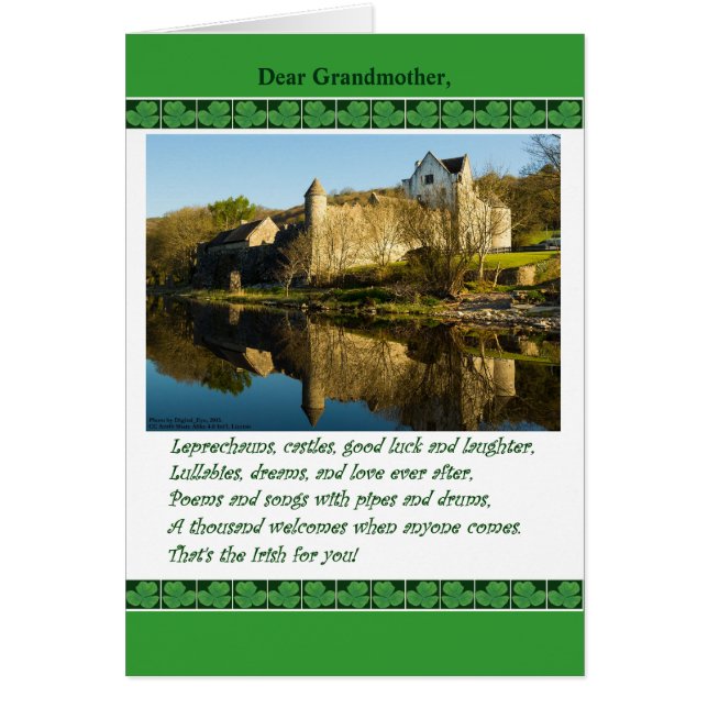 St. Patrick's Day for Grandmor, Dikt, Castle Hälsningskort (Framsidan)