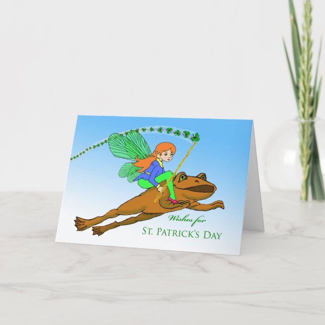 St. Patrick's Day för systerälva ridande groda Kort (Framsida)