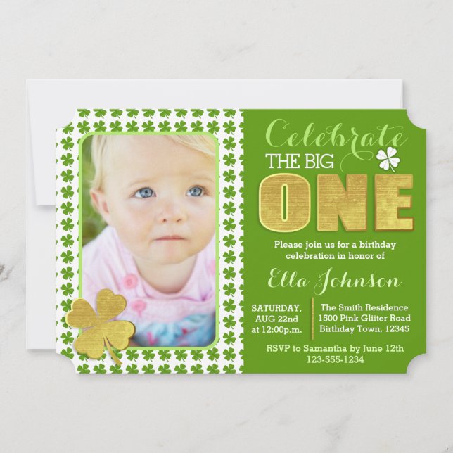 St. Patrick's Day Första Födelsedagsfest Foto Inbjudningar (Framsida)
