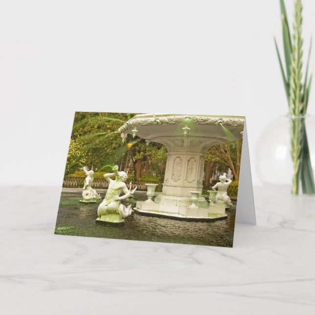 St patrick's day - Forsyth fontän, Savannah, GA Kort (Framsida)