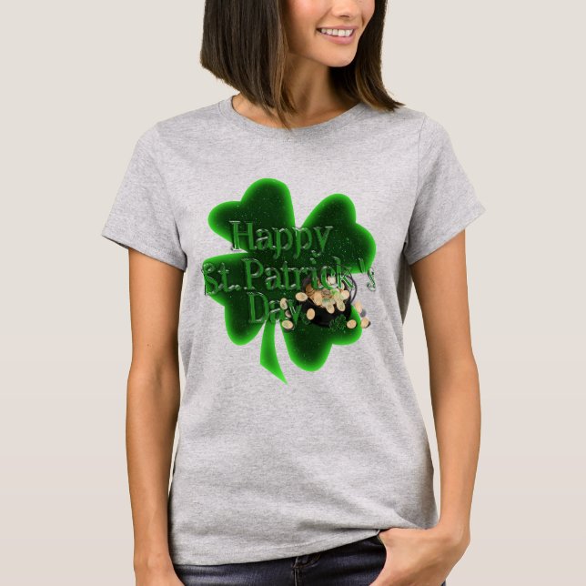 St. Patrick's Day Four Leaf Clover T Shirt (Framsida)