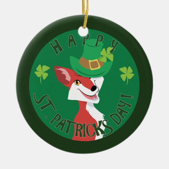 St. Patrick's Day Fox Julgransprydnad Keramik (Framsidan)