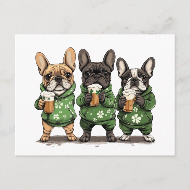 St. Patrick's Day Fransk Bulldog Helg Vykort (Framsida)