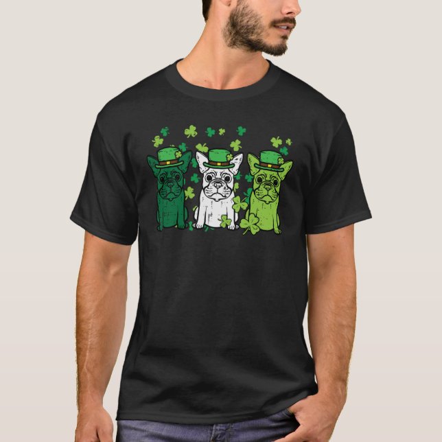 St Patricks Day French Bulldogs Dog Frenchie Men W T Shirt (Framsida)