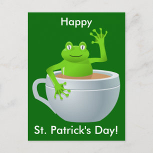 St. Patrick's Day Frog i Tea Kopp Postcard Vykort
