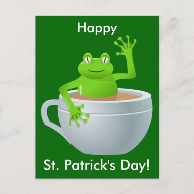 St. Patrick's Day Frog i Tea Kopp Postcard Vykort (Framsida)