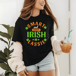 St patricks day Funny Irish Lassie Grönt Shamrocks T Shirt