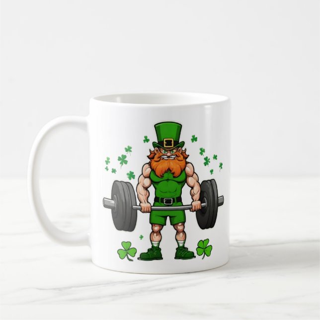 St. Patrick's Day Funny Leprechaun Barbell Gym Kaffemugg (Vänster)