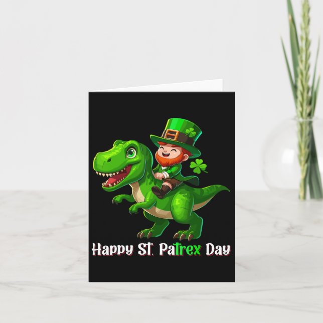 St patricks day Funny Leprechaun Riding Dino T Rex Kort (Framsida)