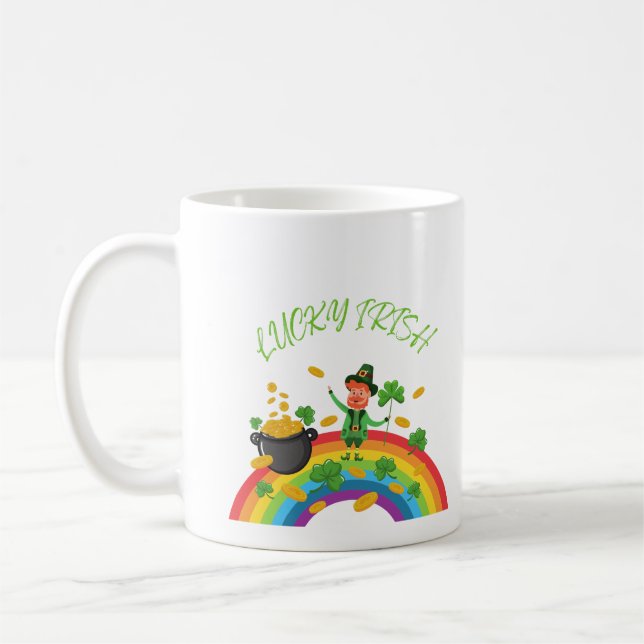 St. Patricks Day - Funny Lucky Irish Leprechaun Kaffemugg (Vänster)