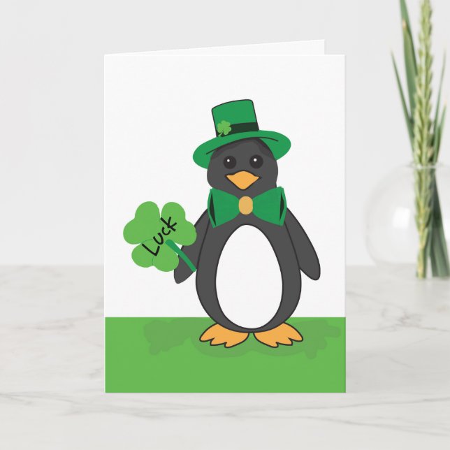 St. Patricks Day Funny Lucky Penguin Kort (Framsida)