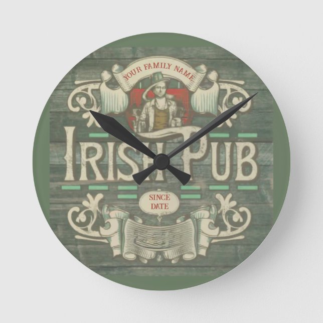 St patrick's day Funny Personlig Irish Pub Rund Klocka (Framsida)