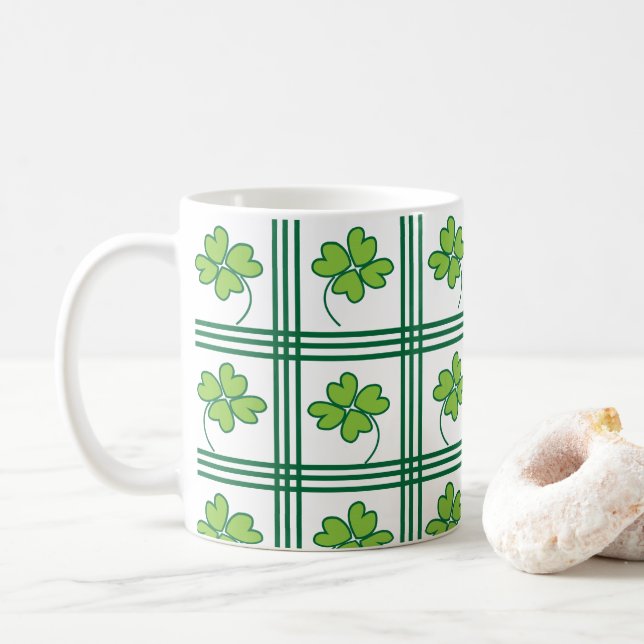 St patricks day Fyra Löv Lucky Klöver Mönster Kaffemugg (Med munk)