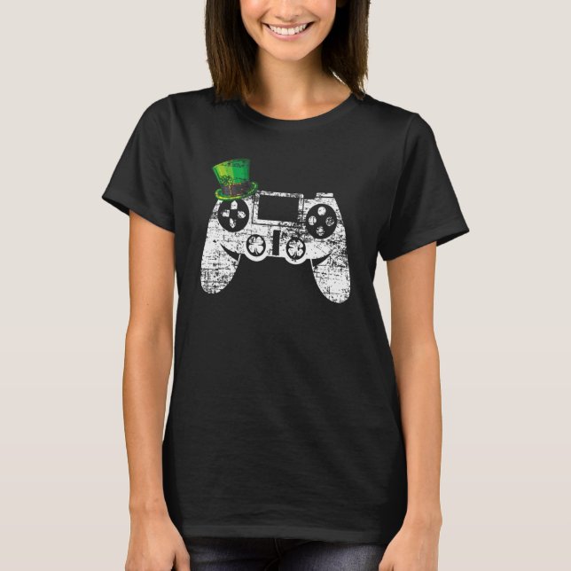 St patricks day Gamer Boys Lepre för spel för vide T Shirt (Framsida)
