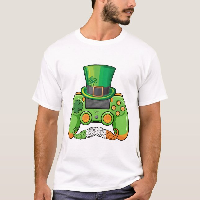 St patricks day Gamer Game Controller Irish Klöver T Shirt (Framsida)