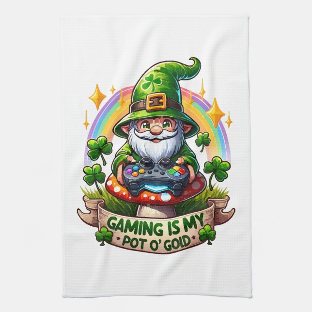 St. Patrick's Day Gamer Gnome Kökshandduk (Vertikal)