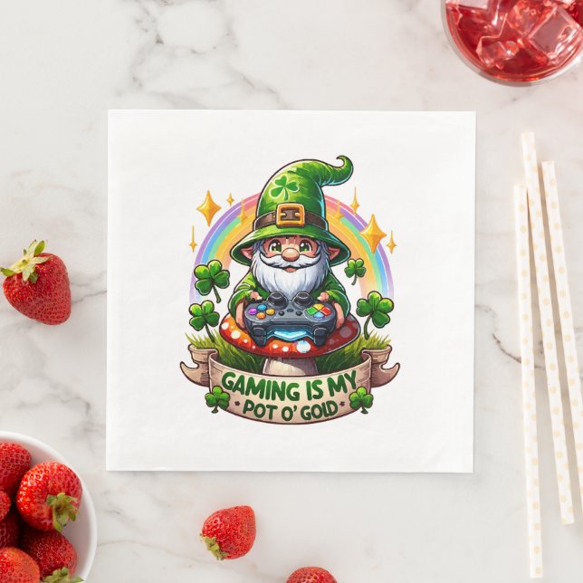 St. Patrick's Day Gamer Gnome Pappersservett (Insitu)
